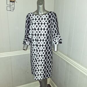 Elegant Black and White Patterned Midi Dress